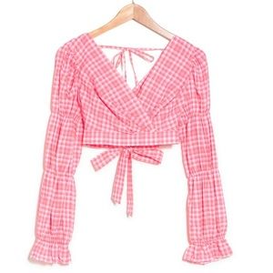 Topshop Gingham Cropped Blouse